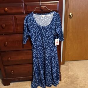 LuLaRoe Blue Fit and Flare Dress with half Sleeves